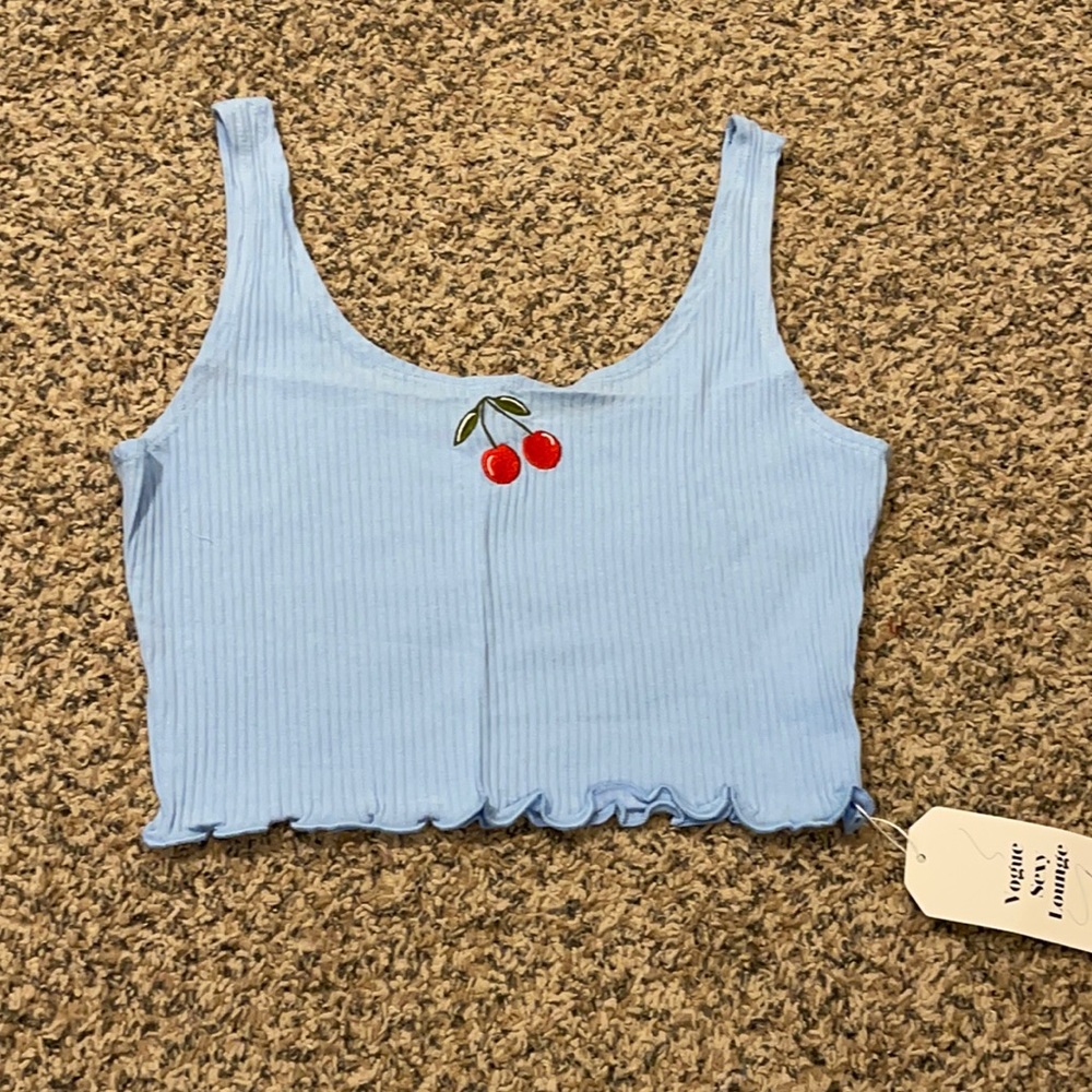 Fashion Sexy Lounge Cherry Embroidered Crop Tank